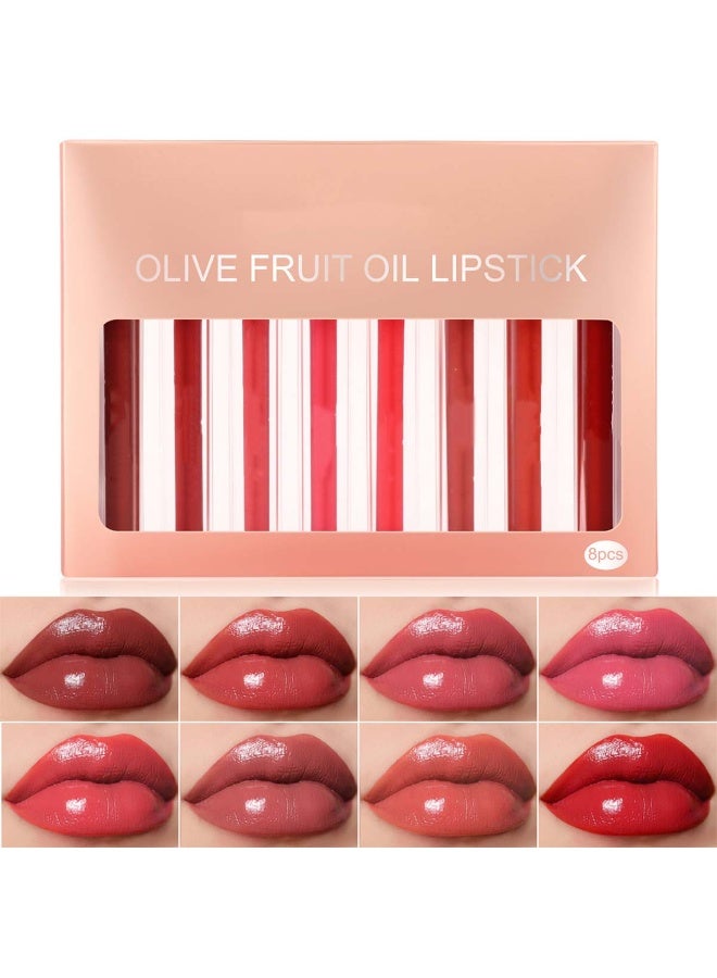 Huitich 8-Pack Lip Gloss & Lipstick Set Olive Cream Glossy Moisturizing Lip Glaze Box CM - Image 1